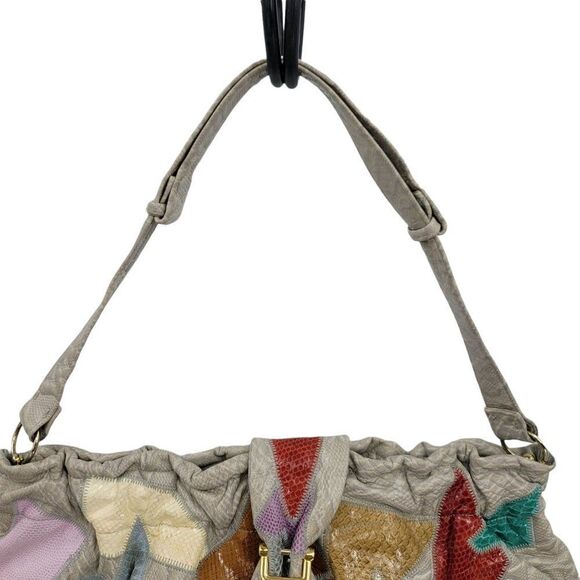Vtg 80's Caprice Shoulder Bag Leather Boho Funky Patchwork Multicolor Large Gray - Picture 12 of 16